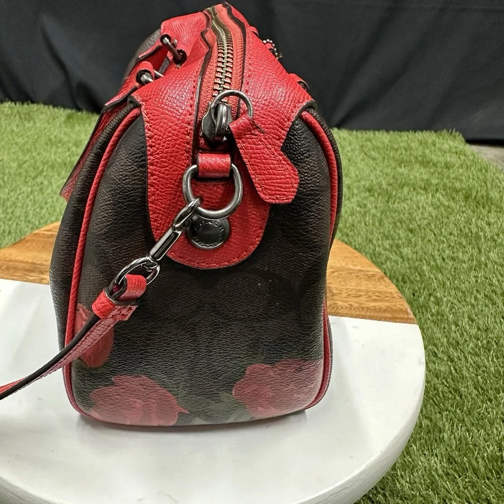 Coach Canvas Mini‎ Bennett Brown Rose Floral Red